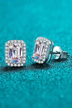 1 Carat Moissanite Square Stud Earrings with Emerald-Cut Halo