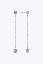 Dangling adored moissanite chain earrings with bezel-set round diamonds in sterling silver