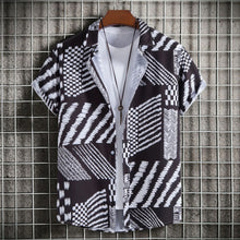 Men's Plus Size Geometric Pattern Short Sleeve Button-Up Shirt Black