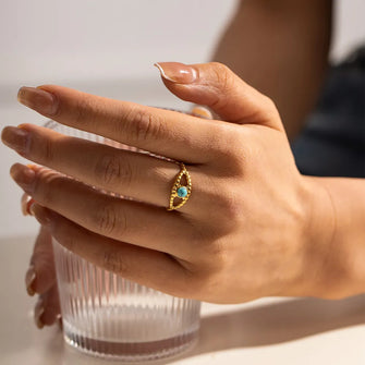 Turquoise Eye Design Ring Gold One Size