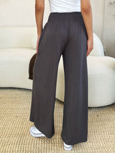 Dark gray basic bae wide leg trousers with a smocked wide waistband and stretchy elastic for comfortable fit care instructions apply