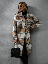 Plaid Collared Neck Long Sleeve Coat Woman Outerwear