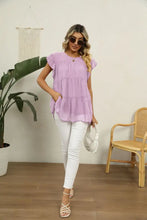 Swiss Dot Round Neck Tiered Blouse Woman T Shirts