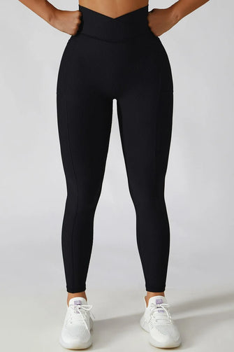 Basic Bae Crossover Waist Active Leggings Black Woman Leggings