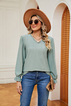V-Neck Flounce Sleeve Blouse Gum Leaf Woman Blouses