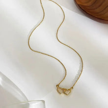 18K Gold-Plated Double Heart Inlaid Zircon Necklace Fashion Jewelry