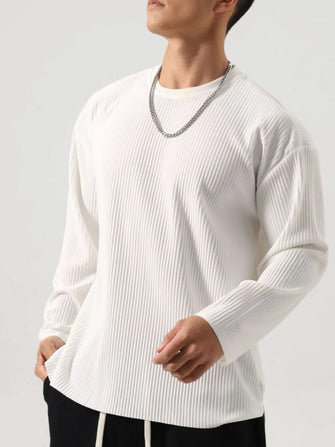 Men's Plus Size Round Neck Long Sleeve T-Shirt White