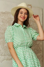 Davi & Dani Checkered Puff Sleeve Tiered Shirt Dress Casual Dresses
