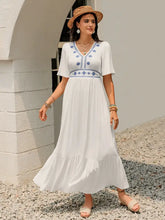 Ruffled Hem V-Neck Flutter Sleeve Dress White Casual Dresses