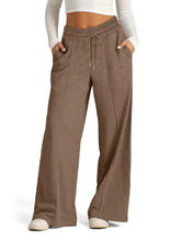 Brown wide-leg sweatpants with elastic waistband and size drawstring relaxed fit for plus size comfort