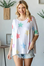 HOPELY Full Size Multi Colored Star Print T-Shirt Woman T Shirts