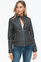Snobbish PU Leather Biker Jacket with Side Zip Pockets Woman Outerwear