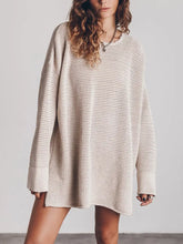Openwork Round Neck Long Sleeve Slit Sweater Sweater Pullovers