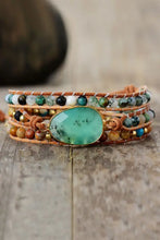 Agate layered bracelet with green chrysoprase, teal gemstone, and multicolor beads