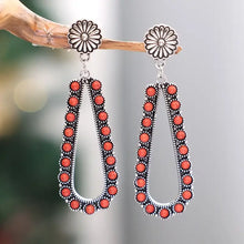 Silver-toned alloy beaded teardrop earrings with coral accents