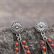 Silver-toned alloy beaded teardrop earrings with coral beads
