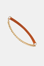 Gold chain elastic belt with brown leather strap and metal rings