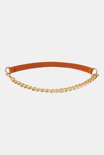 Gold alloy chain elastic belt with orange leather strap and silver hardware