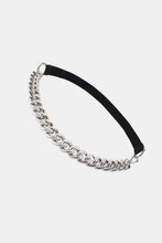 Silver alloy chain elastic headband with velvet backing and clasp