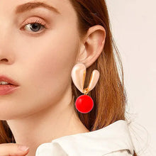 Gold-tone alloy drip oil bunny heart earring with red drop
