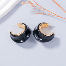 Black and gold Alloy Drip Oil C-hoop earrings with post backs