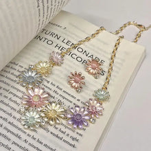 Alloy drip oil flower stud earrings with matching pastel daisy necklace