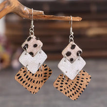 Stylish leopard print and silver rhombus alloy drop earrings