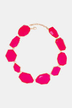 Hot pink alloy frame resin necklace with multicolored faceted stones