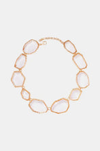 Rose gold alloy frame resin necklace with white geometric stones