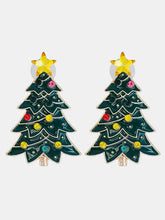 Alloy inlaid rhinestone Christmas tree earrings with colorful gems and golden star