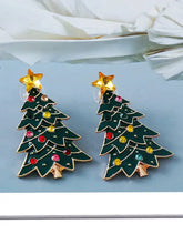 Alloy inlaid rhinestone Christmas tree earrings with colorful gems and gold stars