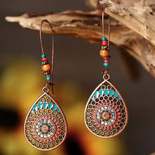 Boho alloy oil drip beaded teardrop earrings with colorful beads and mandala design