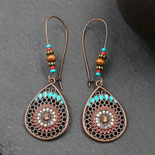 Alloy oil drip beaded teardrop earrings with bronze filigree, turquoise accents
