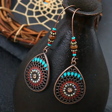 Alloy oil drip beaded teardrop earrings with filigree, beads and gems