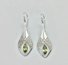 Sterling silver peridot drop earrings with alloy rhinestone cutout design