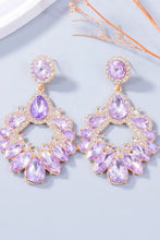 Pair of gold-toned alloy rhinestone dangle earrings with purple and clear stones