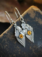 Silver leaf drop earrings with amber gemstones in alloy rhinestone leaf shape