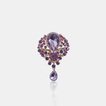 Ornate purple alloy rhinestone teardrop brooch with jeweled dangle