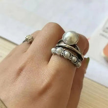 Silver Alloy Open Ring with Synthetic Pearl Center and Band