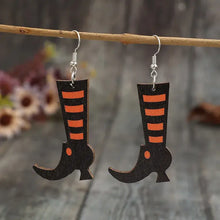 Black and orange striped witch boot wooden boots earrings in alloy