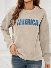 Women’s beige corduroy long-sleeve America graphic dropped shoulder sweatshirt