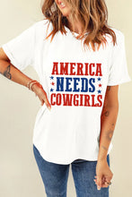America Needs Cowgirls White Patriotic Graphic T Shirt for Women