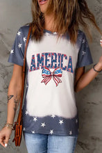 Patriotic America round neck short sleeve tie-dye t-shirt with bow