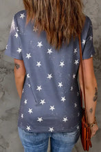 America round neck short sleeve t-shirt with white stars on gray background
