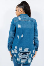 American Bazi Distressed Button Up Long Sleeve Denim Jacket Woman Outerwear