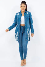 American Bazi Distressed Button Up Long Sleeve Denim Jacket Woman Outerwear