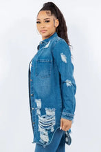 American Bazi Distressed Button Up Long Sleeve Denim Jacket Woman Outerwear