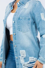American Bazi Distressed Button Up Long Sleeve Denim Jacket Woman Outerwear