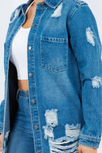 American Bazi Distressed Button Up Long Sleeve Denim Jacket Woman Outerwear