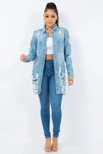 American Bazi Distressed Button Up Long Sleeve Denim Jacket Woman Outerwear